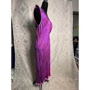 Carol Little Pink/purple beaded fringe sheath dress Size 16 EUC